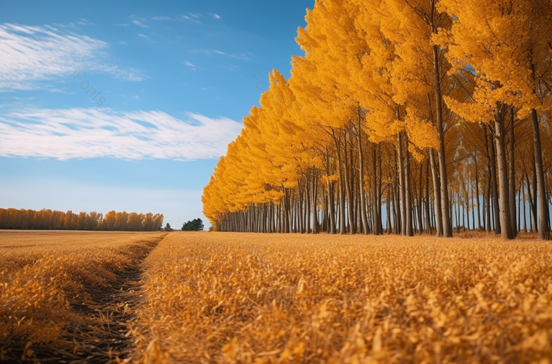 东北秋天成熟的水稻田和金黄的杨树林,高清,摄影图,摄影图片,图片大全,摄影图免费下载